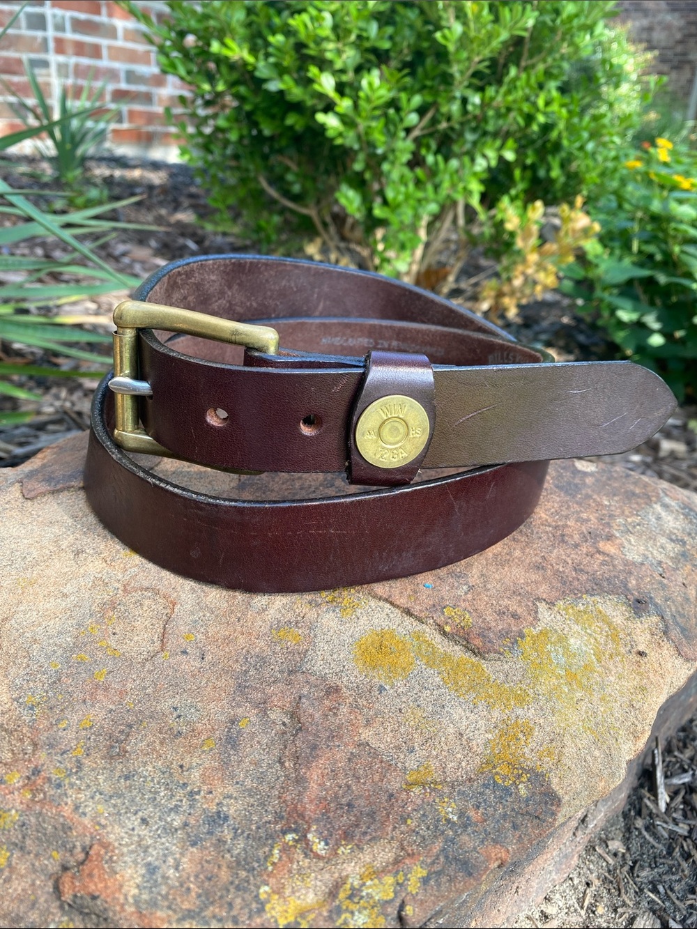 Bill’s Khakis Shotgun Shell English Style Bridle Leather Belt Sz 38